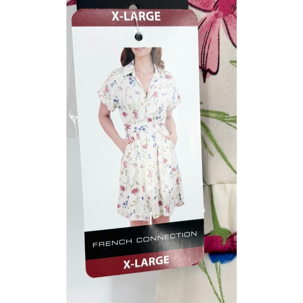 French Connection NWT Satin Cream Floral Shirt Dress Size XL - Picture 5 of 7
